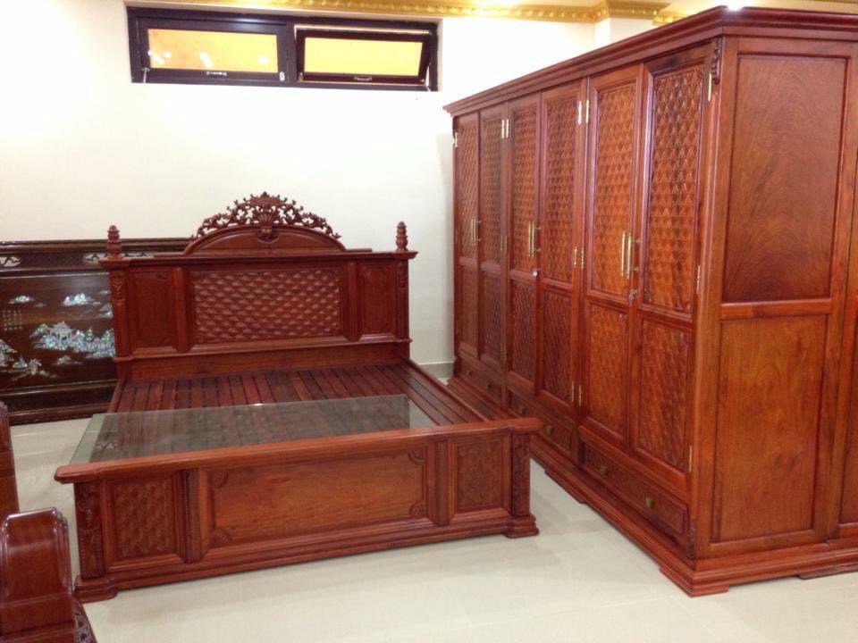 BỘ GIƯỜNG - TỦ HOÀNG GIA LÁ TÂY GỖ HƯƠNG LÀO