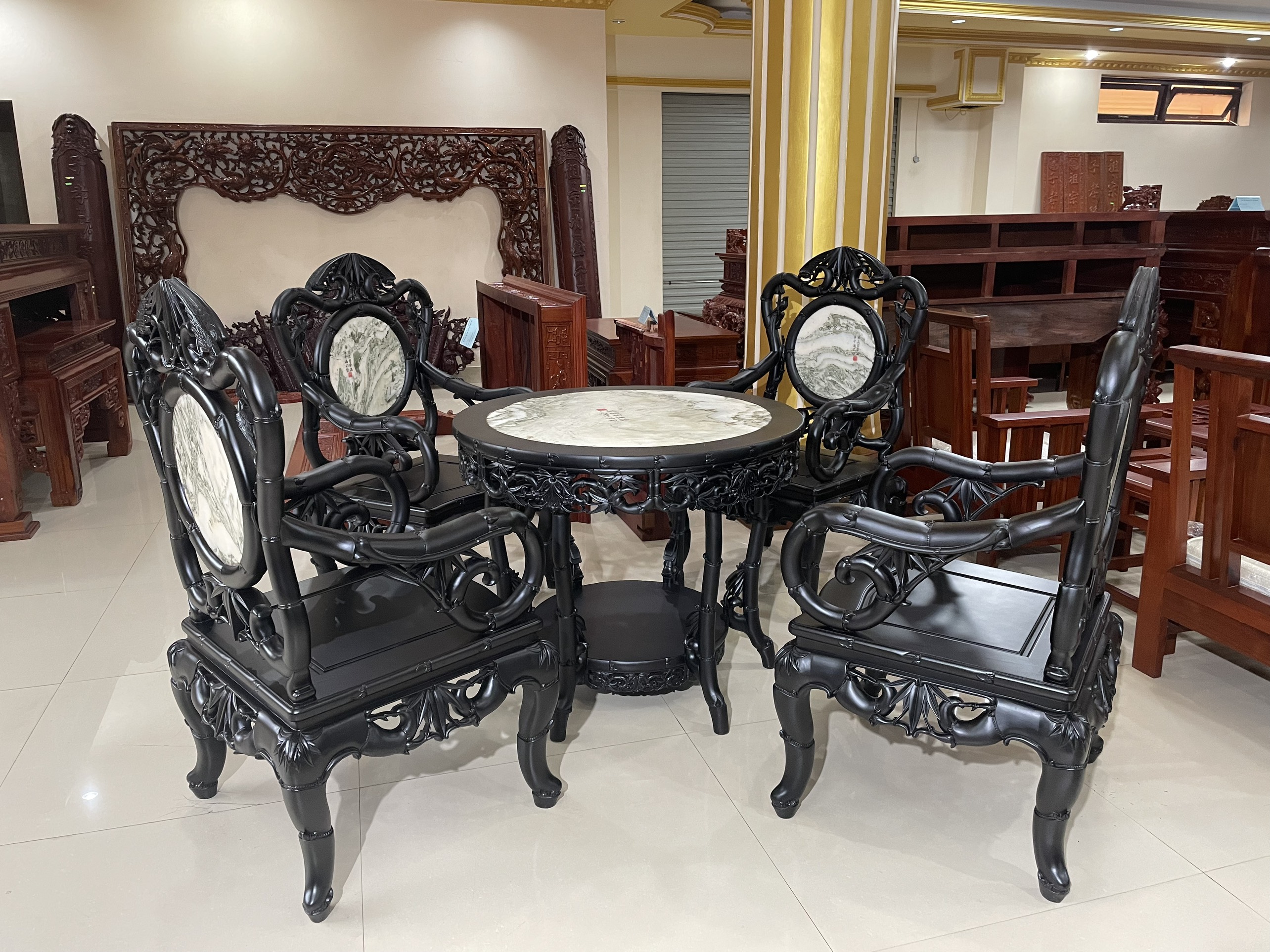 BỘ GHẾ TRÚC VÁCH ĐÁ GỖ TRẮC NAM PHI - 5 MÓN