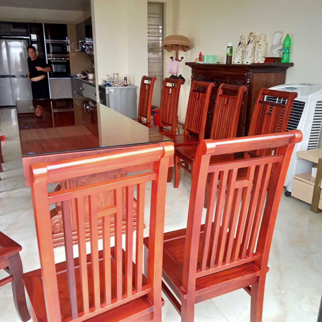 Bộ bàn ăn liền khối  Gỗ Lim Nam Phi  10 ghế