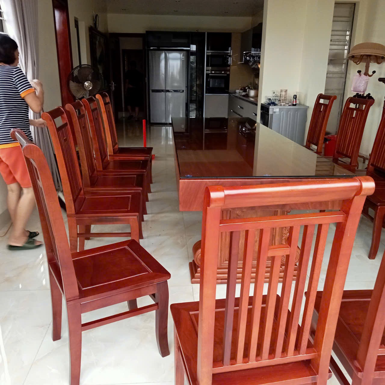 Bộ bàn ăn liền khối  Gỗ Lim Nam Phi  10 ghế