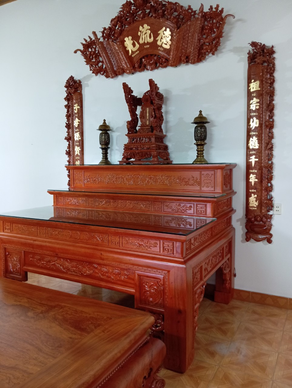 Bàn thờ Tam cấp gỗ Hương Đá  Kết hợp Sập Tứ Diện