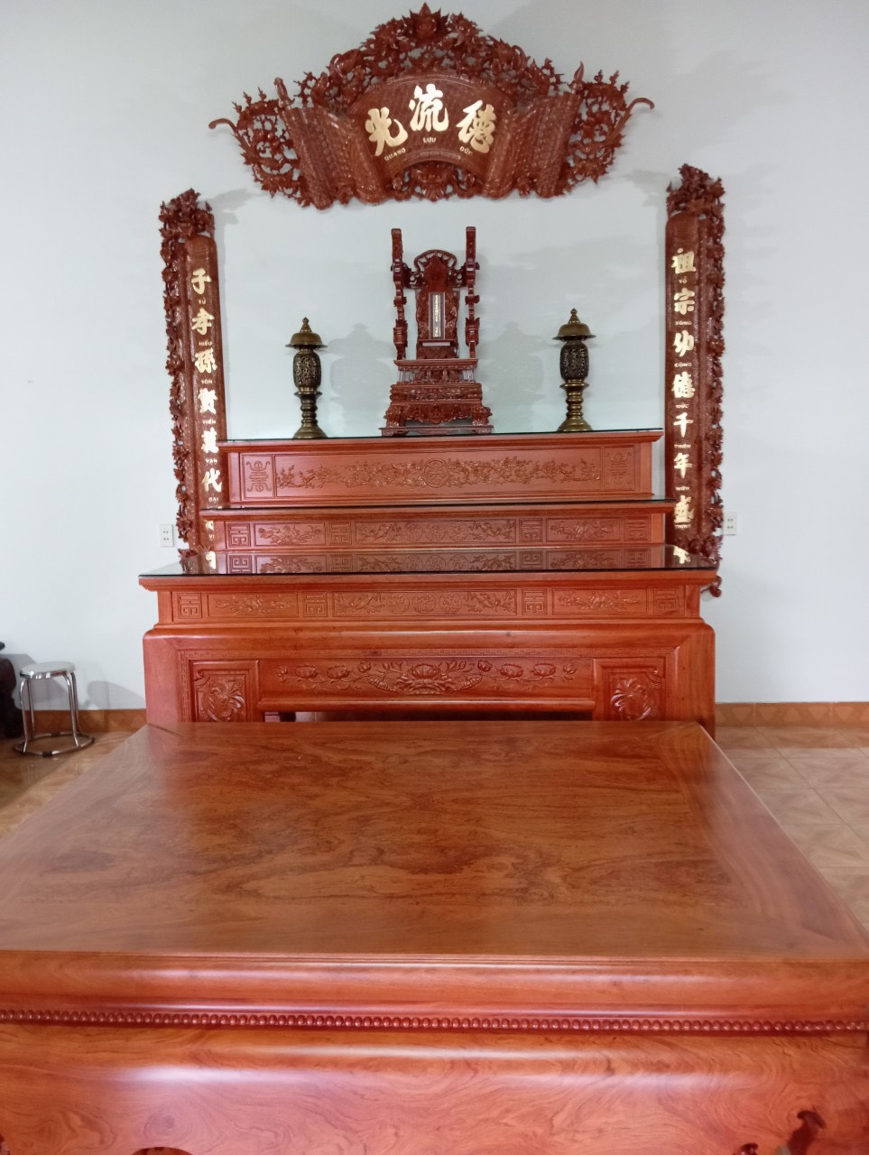 Bàn thờ Tam cấp gỗ Hương Đá  Kết hợp Sập Tứ Diện