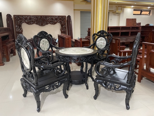 Bộ ghế trúc vách đá gỗ trắc Nam Phi 5 món