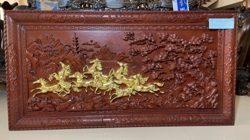 Tranh bát mã gỗ Hương liền khối dây 8cm