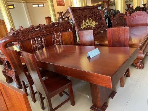Bộ bàn ăn liền khối gỗ gõ