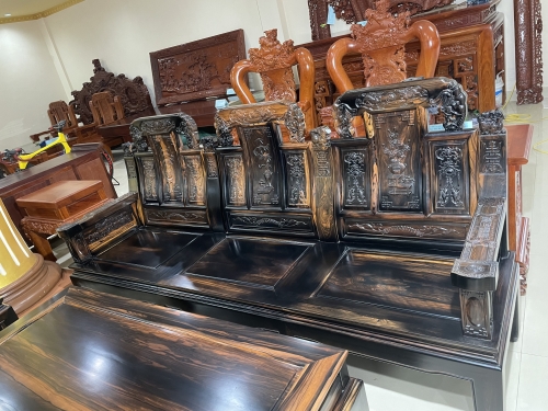 Bộ bàn ghế long mã gỗ mun - 7 món