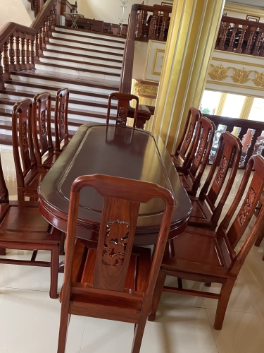 Bàn ăn Elip Gôc Hương 8 ghế