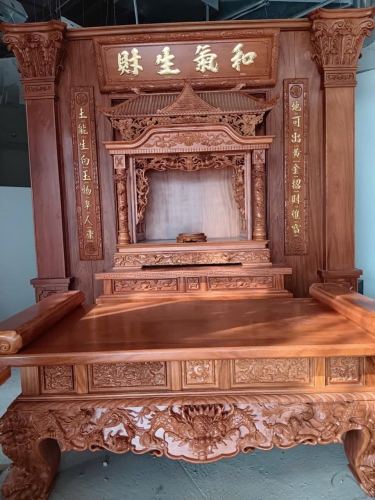 Vách phòng thờ - kết hợp bàn thờ tứ linh gỗ Gõ